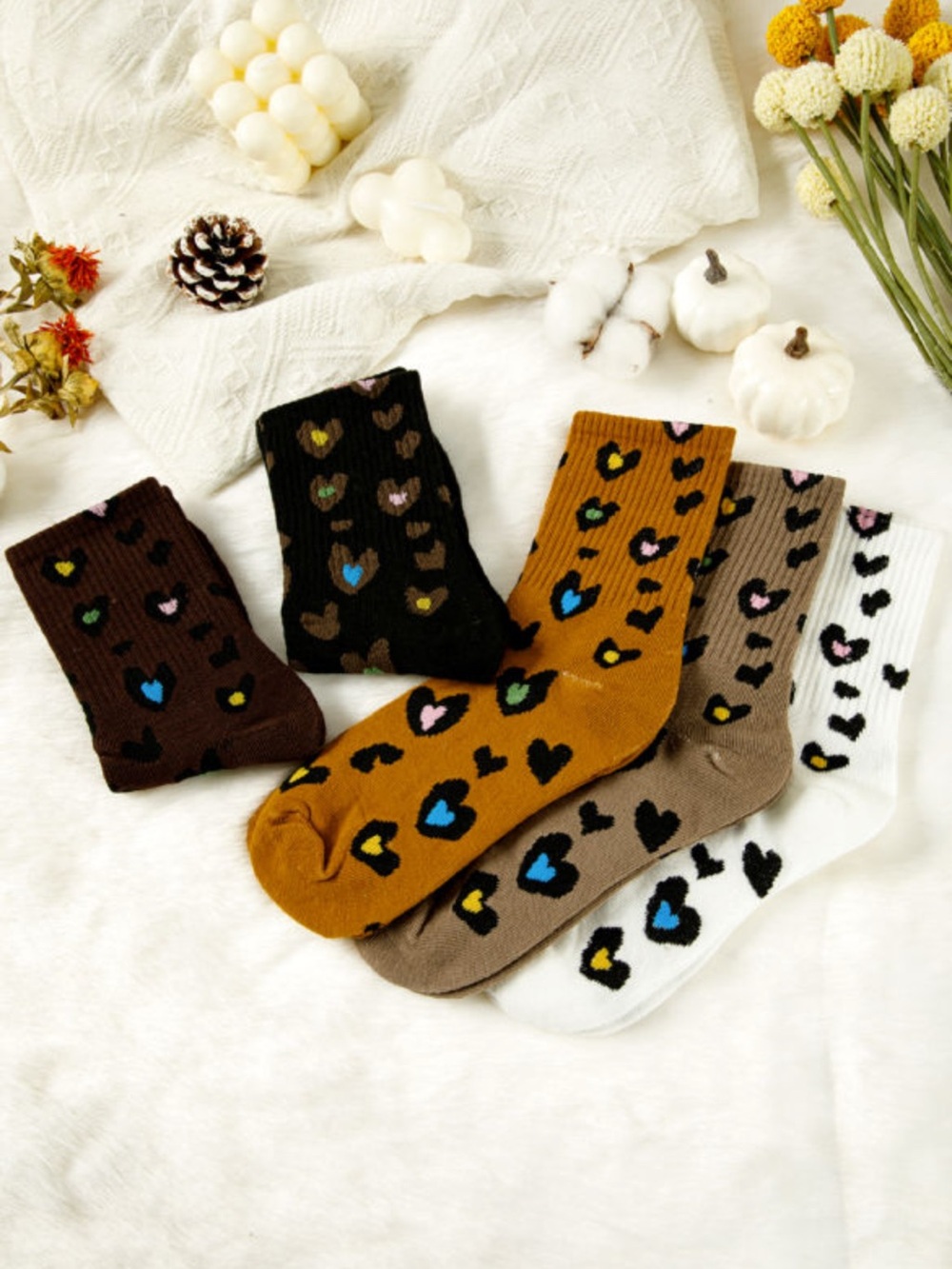 1261. Bristol brown 5 pairs ribbed leopard print socks - Picture 2 of 5